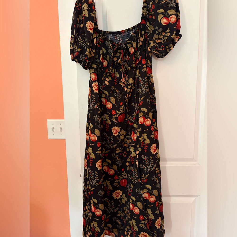 Cider Black Floral Dress with Red and Green Accents